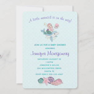 Convite Sereia Fofa Andando um Golfinho Sob o Mar