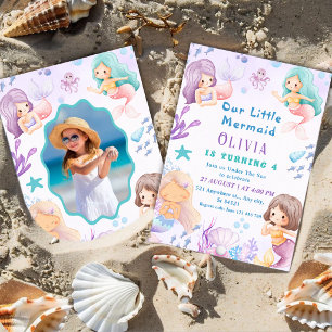 Convite Sereia Fofa Meninas Debaixo do Mar 4º Aniversári
