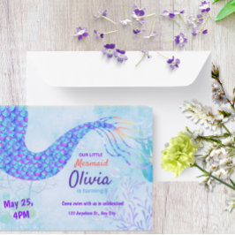 Convite Sereia Fofa Sob o mar mágica Aniversário