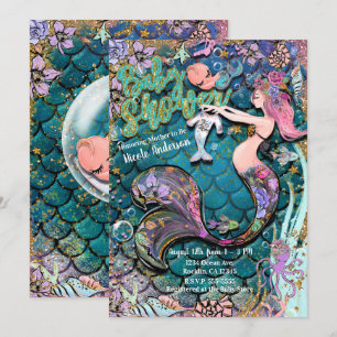 Convite Sereia Glam Dourado Brilho Chá de Bebê Menino