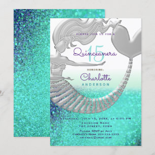Convite Sereia Glitter Aniversário de Quinceanera