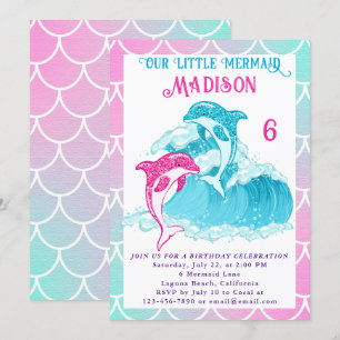 Convite Sereia Golfinho Mar Azul Oceano Festa de Aniversár