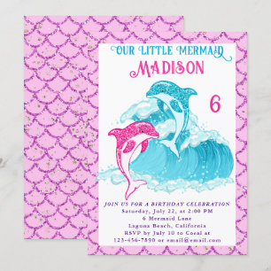 Convite Sereia Golfinho Mar Azul Oceano Festa de Aniversár