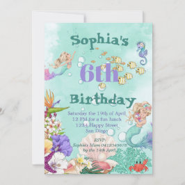 Convite Sereia Idade Da Sereia Verde Bastante Sob O Aniver