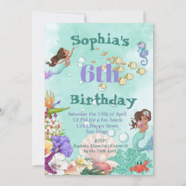 Convite Sereia Idade Média Cabelo Escuro Sob O Aniversário