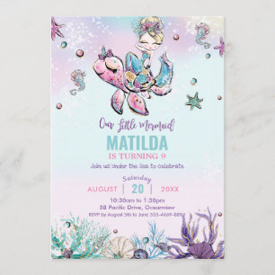 Convite Sereia Loira sob a Festa de aniversário do Mar