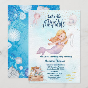 Convite Sereia Lumineira Sob Festa de aniversário Marítima