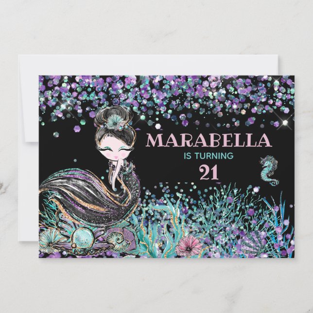 Convite *~* Sereia LUXE 21 GLAM sob o Aniversário do Mar (Frente)