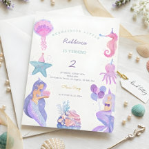 Sereia Mágica de Aquarela Aniversário de 2 Anos
