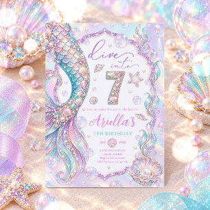 Convite Sereia Mergulha Em Aniversário de 7 Anos Caprichos