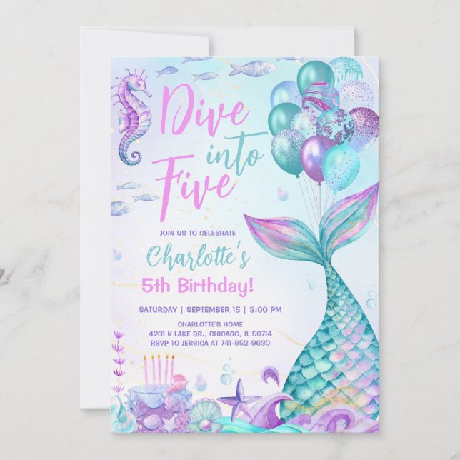 Convite Sereia Mergulhe nos Cinco Aniversário (Frente)