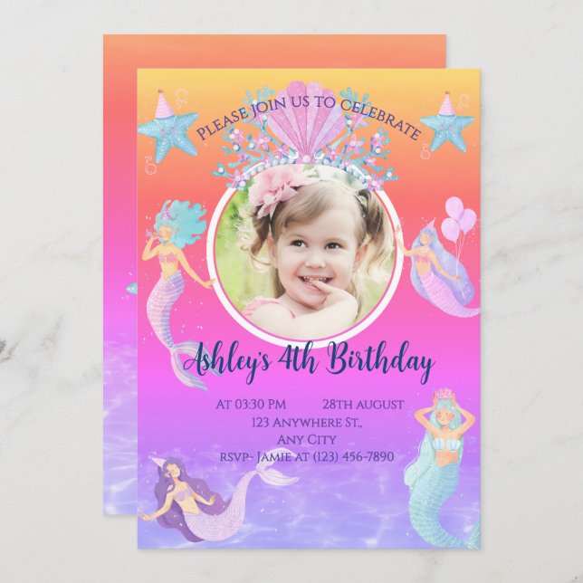 Convite Sereia no aniversário da água do mar (Frente/Verso)