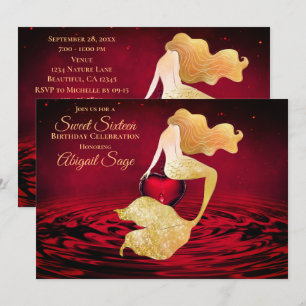 Convite Sereia ouro com Red Heart Doce 16 Aniversário