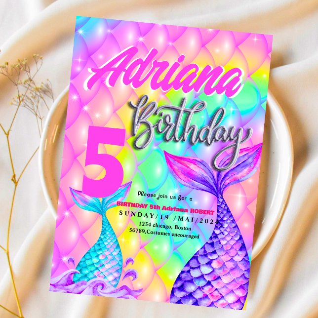 Convite Sereia, Piscina do mar, Festa Rosa, Brilho (Criador carregado)