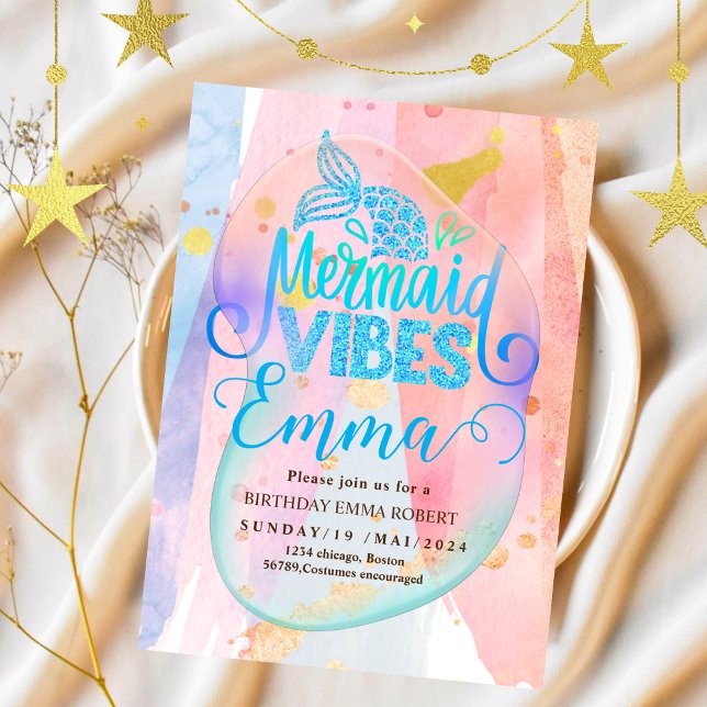 Convite Sereia Piscina do mar Festa Rosa Sereia (Criador carregado)