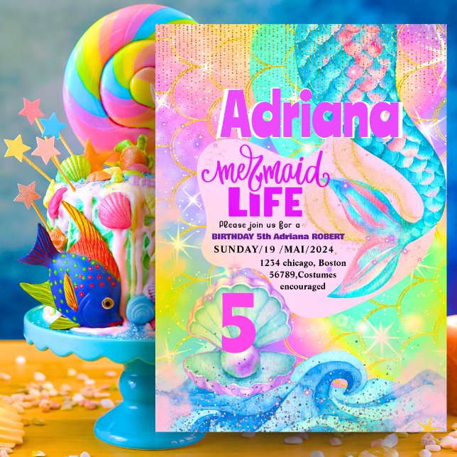 Convite Sereia Piscina do mar, Glitter Rosa (Criador carregado)