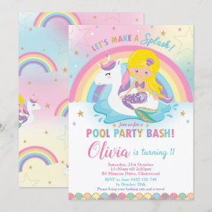 Convite Sereia, Piscina do Partido Birthday Blone
