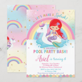 Convite Sereia Piscina do Partido Birthday Red Hair Girl