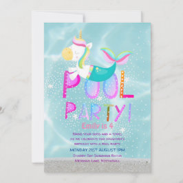 Convite Sereia, PISCINA do Unicórnio, Glitter Rosa, Garota