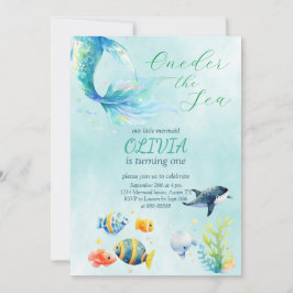 Convite Sereia primeiro aniversario Aquarela Nossa Pequena