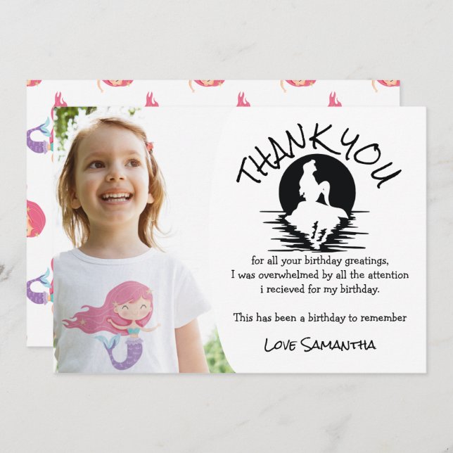 Convite Sereia, Rosa, Festa de aniversário Púrpura, Obriga (Frente/Verso)