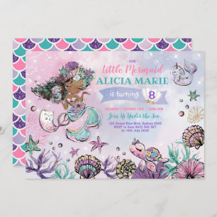 Convite Sereia Rosa Púrpura Abaixo do Aniversário do Mar