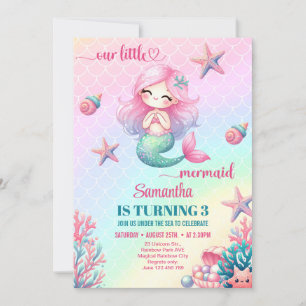 Convite Sereia rosa roxa aniversário de 3 anos