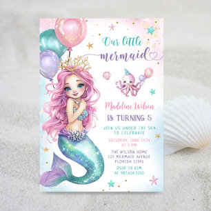 Convite Sereia Rosa Sob O Aniversário Do Mar