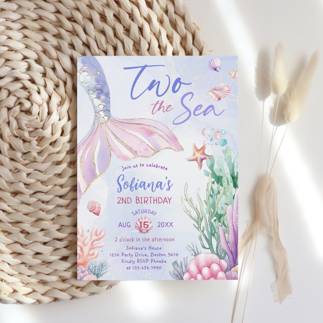 Convite Sereia Roxa 2º Aniversário Dois ao Mar (Criador carregado)