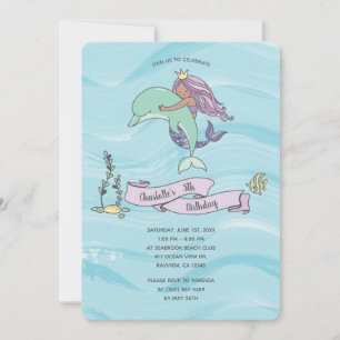 Convite Sereia Roxa de Pele Bronzeada com Dolphin Anivers