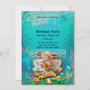 Convite Sereia, Seashell, Amigos de Animais do Mar, Recife