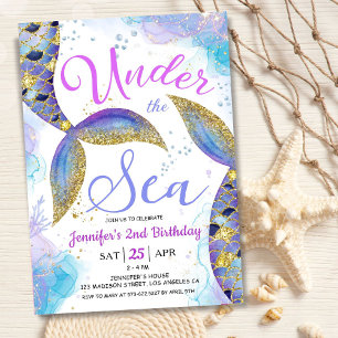 Convite Sereia segundo aniversário Rosa Dourada debaixo do
