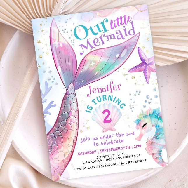 Convite Sereia segundo aniversário Sob O Mar Pequena Serei (Criador carregado)