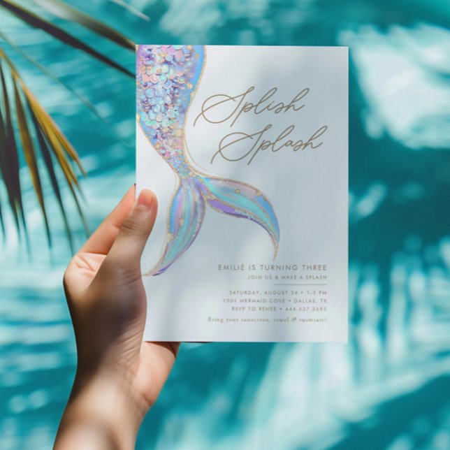 Convite Sereia sob a Festa de aniversário azul de meninas  (Criador carregado)