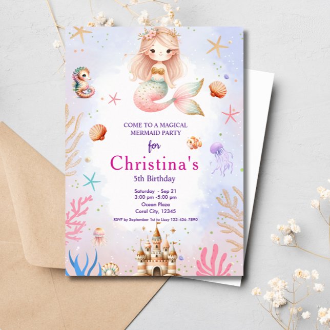 Convite Sereia Sob A Festa de aniversário Mágica Do Mar (Criador carregado)