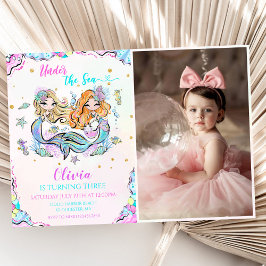 Convite Sereia Sob A Foto Do Partido aniversário de 3 anos