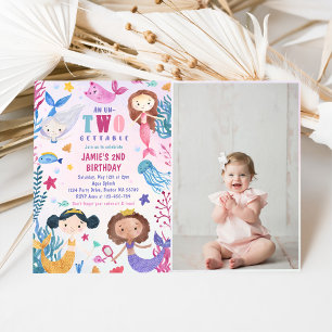 Convite Sereia Sob A Foto Do Partido Do segundo aniversári