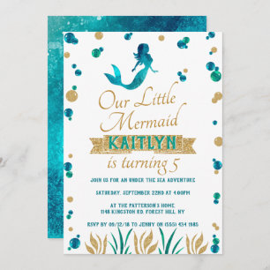 Convite Sereia Sob As Garotas Do Mar, Qualquer Idade, Aniv