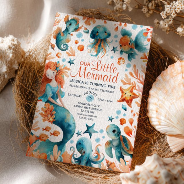 Convite Sereia Sob O Aniversário Da Garota Do Cartoon Do M (Criador carregado)