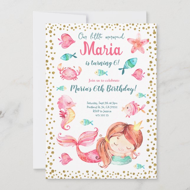 Convite Sereia sob o aniversário da Garota do Oceano Ocean (Frente)