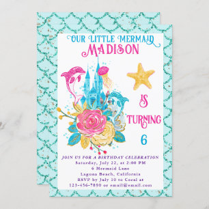Convite Sereia Sob O Aniversário Da Turquesa Marinha
