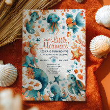 Sereia Sob o Mar Aquarela Aniversário Infantil 