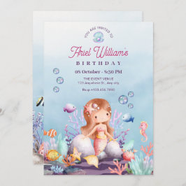 Convite Sereia sob o mar de aniversário