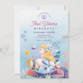 Convite Sereia sob o mar de aniversário