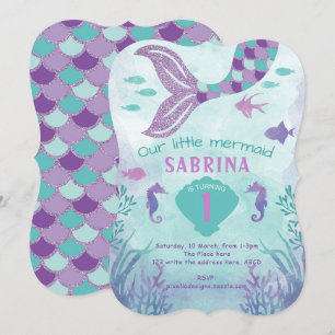 Convite Sereia, Sob O Mar, Glitter, Cauda, Garota