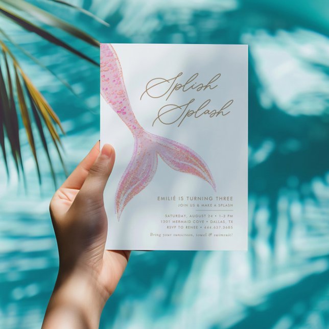 Convite Sereia Sob O Mar Meninas Bonito Rosa, Aniversário (Criador carregado)