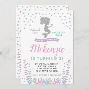 Convite Sereia, Sob o Mar, Prata e Roxo