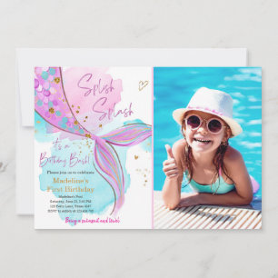 Convite Sereia Splish Splash Piscina Party Girl Aniversár