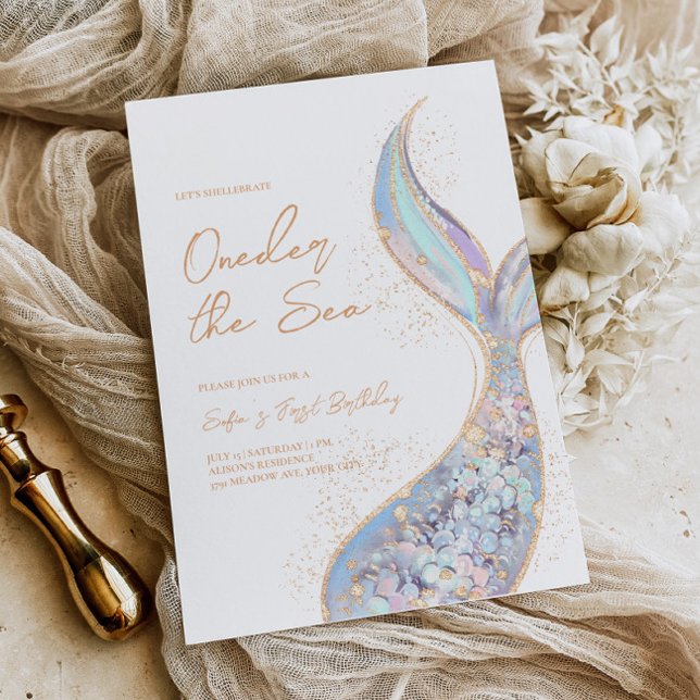 Convite Sereia Tail Oneder Sea Birthday (Criador carregado)