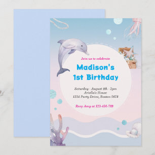 Convite Sereia Veleja Sob O Mar Rosa Dourado Aniversário